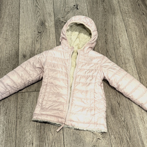 The North Face Mossbud Reversible Toddler 5 Hooded Jacket Coat Pink/White - Picture 1 of 3